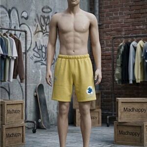 Madhappy Earth Day Organic Fleece Shorts Sun Yellow Men’s Size Large L NWT